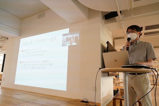 聖学院大学のボランティアを盛り上げる!学生サポートメンバー(通称:サポメン!)に所属する学生による発表。ボランティア活動を通して、チャレンジできる自分の変化を感じることができた。と語ります。